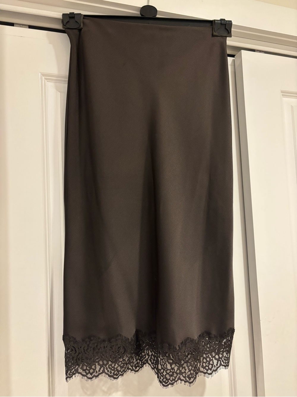 Zara Brown Satin Skirt with Lace Hem